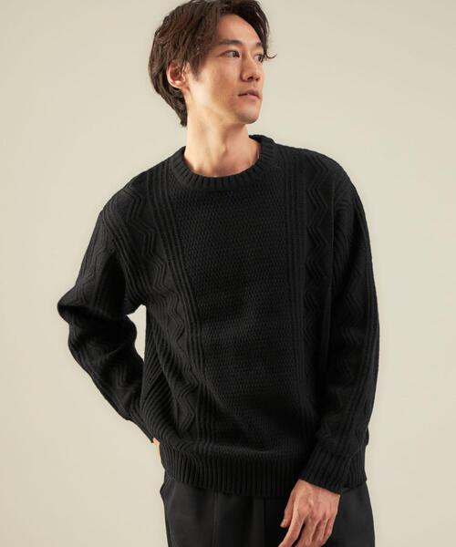 green label relaxing（グリーンレーベルリラクシング）の「タスマニアウール アラン クルーネック ニット（ニット/セーター・メンズ・ベージュ/モカ/ダークグリーン/ブラック/ライトグレー・L/S/M/XL）」の2枚目の写真