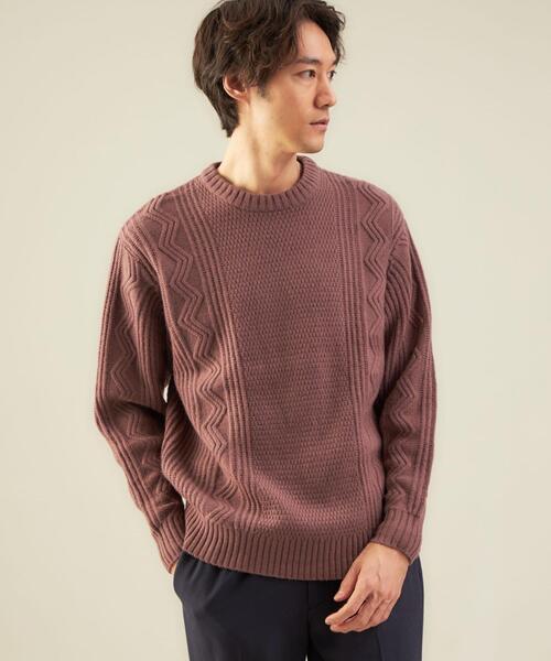 green label relaxing（グリーンレーベルリラクシング）の「タスマニアウール アラン クルーネック ニット（ニット/セーター・メンズ・ベージュ/モカ/ダークグリーン/ブラック/ライトグレー・L/S/M/XL）」の3枚目の写真