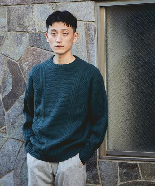 green label relaxing（グリーンレーベルリラクシング）の「タスマニアウール アラン クルーネック ニット（ニット/セーター・メンズ・ベージュ/モカ/ダークグリーン/ブラック/ライトグレー・L/S/M/XL）」の5枚目の写真