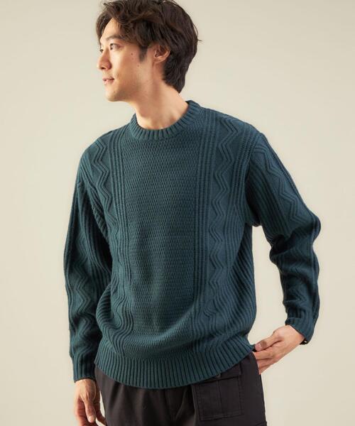 green label relaxing（グリーンレーベルリラクシング）の「タスマニアウール アラン クルーネック ニット（ニット/セーター・メンズ・ベージュ/モカ/ダークグリーン/ブラック/ライトグレー・L/S/M/XL）」の21枚目の写真