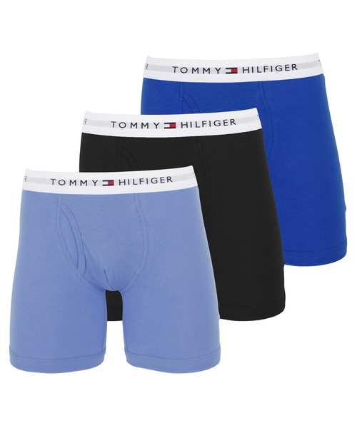 3枚セット Tommy Hilfiger トミー ヒルフィガー ロング ボクサーパンツ メンズ アンダーウェア 下着 前開き 綿100 無地