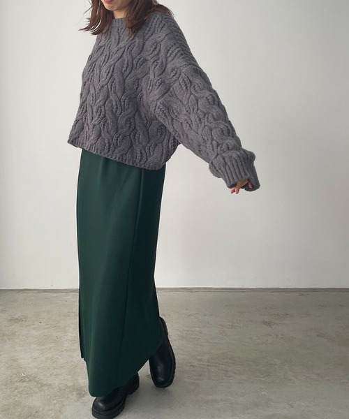 210nouve(トゥージュヌーブ)の「ドルマンスリーブケーブル編みショートニット(ニット/セーター・レディース・グレー/オレンジ/ホワイト・FREE)」の17枚目の写真