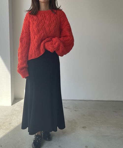 210nouve(トゥージュヌーブ)の「ドルマンスリーブケーブル編みショートニット(ニット/セーター・レディース・グレー/オレンジ/ホワイト・FREE)」の22枚目の写真