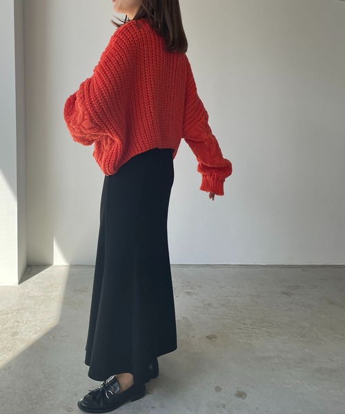 210nouve(トゥージュヌーブ)の「ドルマンスリーブケーブル編みショートニット(ニット/セーター・レディース・グレー/オレンジ/ホワイト・FREE)」の20枚目の写真