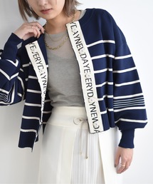 ロゴテープフラットニットボーダーカーデ