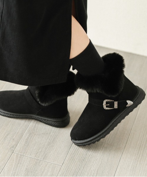 SUGAR BISKET（シュガービスケット）の「ベルト デザイン ムートンブーツ（パンプス・レディース・ブラック/ダークグレー・36/37/38/39/40）」の10枚目の写真
