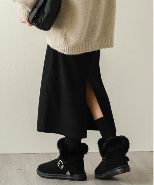 SUGAR BISKET（シュガービスケット）の「ベルト デザイン ムートンブーツ（パンプス・レディース・ブラック/ダークグレー・36/37/38/39/40）」の9枚目の写真