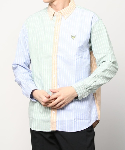 POWER TO THE PEOPLE（パワートゥーザピープル）の「エンブロイダリーストライプシャツ/ビッグシルエット/オーバーサイズシャツ（シャツ/ブラウス・メンズ・サックスブルー/イエロー/グリーン/ブルー系その他・M/L/XL）」の10枚目の写真