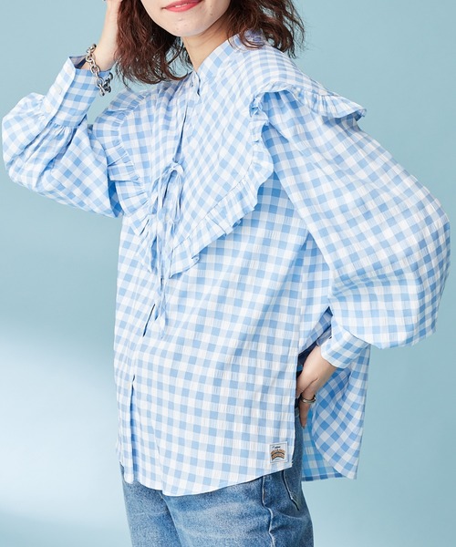 HELLO.SANFRANCISCO(ハローサンフランシスコ)の「【HELLO.SANFRANCISCO】ギンガムチェック付け衿ブラウス(シャツ/ブラウス・レディース・ブラック/ブルー・ONE SIZE)」の1枚目の写真