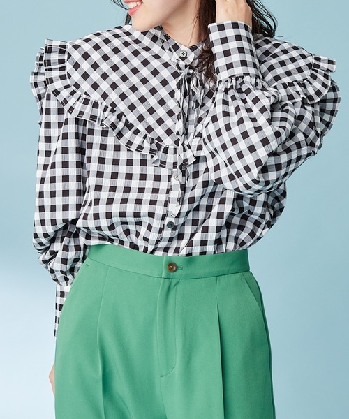 ho☺︎様　CELINE ギンガムチェックブラウス 楽天市場】【感謝価格】『ギンガムチェック柄シャーリング