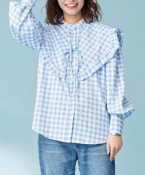 HELLO.SANFRANCISCO(ハローサンフランシスコ)の「【HELLO.SANFRANCISCO】ギンガムチェック付け衿ブラウス(シャツ/ブラウス・レディース・ブラック/ブルー・ONE SIZE)」の18枚目の写真