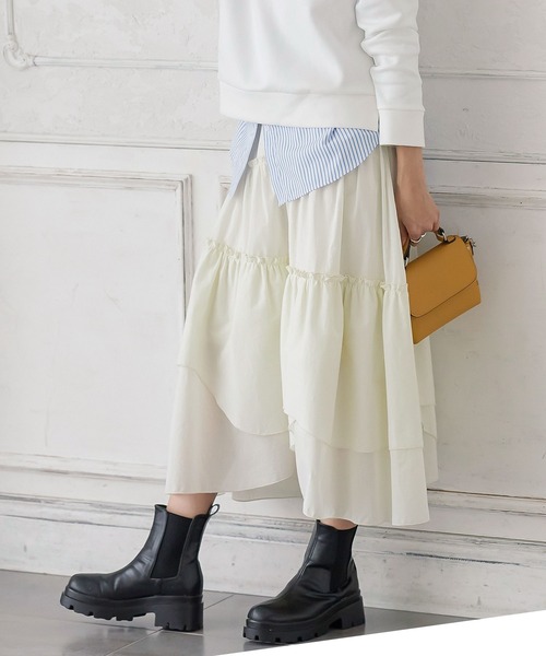 KOBE LETTUCE(コウベレタス)の「ランダムティアードスカート(スカート・レディース・ホワイト系/ブラック・FREE)」の1枚目の写真