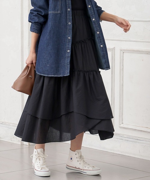 KOBE LETTUCE(コウベレタス)の「ランダムティアードスカート(スカート・レディース・ホワイト系/ブラック・FREE)」の2枚目の写真