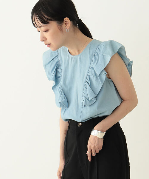 BeAMS DOT(ビームスドット)の「【WEB限定】BeAMS DOT / デニム フリルブラウス(シャツ/ブラウス・レディース・インディゴブルー/ライトブルー・FREE)」の13枚目の写真