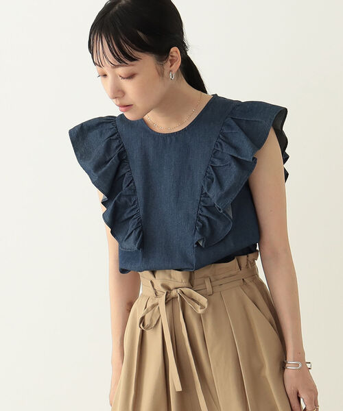 BeAMS DOT(ビームスドット)の「【WEB限定】BeAMS DOT / デニム フリルブラウス(シャツ/ブラウス・レディース・インディゴブルー/ライトブルー・FREE)」の7枚目の写真