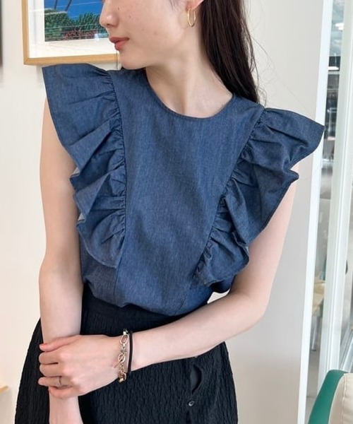 BeAMS DOT(ビームスドット)の「【WEB限定】BeAMS DOT / デニム フリルブラウス(シャツ/ブラウス・レディース・インディゴブルー/ライトブルー・FREE)」の1枚目の写真