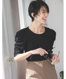 Re:EDIT | [神山まりあさん着用]無地orボーダーテレコリブパワショルトップス(Tシャツ/カットソー)
