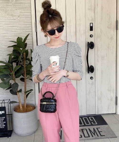 Re:EDIT（リエディ）の「[神山まりあさん着用]無地orボーダーテレコリブパワショルトップス（Tシャツ/カットソー・レディース・ブラック/オフホワイト/ホワイト系その他・MEDIUM）」の9枚目の写真