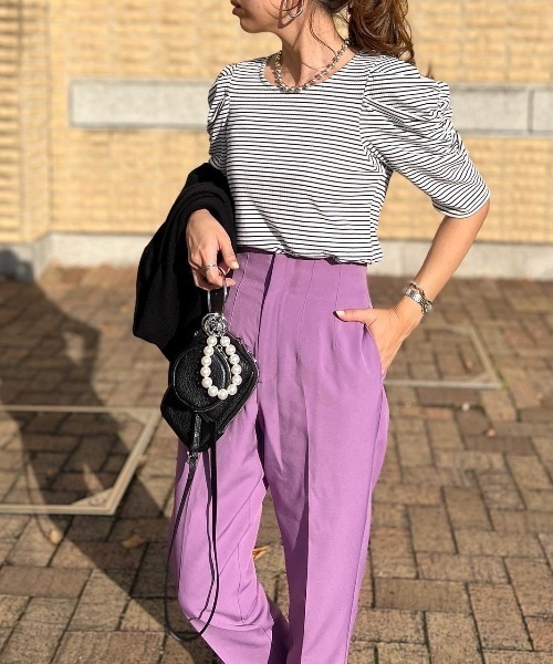 Re:EDIT（リエディ）の「[神山まりあさん着用]無地orボーダーテレコリブパワショルトップス（Tシャツ/カットソー・レディース・ブラック/オフホワイト/ホワイト系その他・MEDIUM）」の11枚目の写真