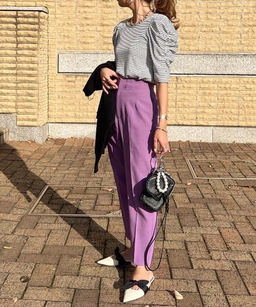 Re:EDIT（リエディ）の「[神山まりあさん着用]無地orボーダーテレコリブパワショルトップス（Tシャツ/カットソー・レディース・ブラック/オフホワイト/ホワイト系その他・MEDIUM）」の12枚目の写真