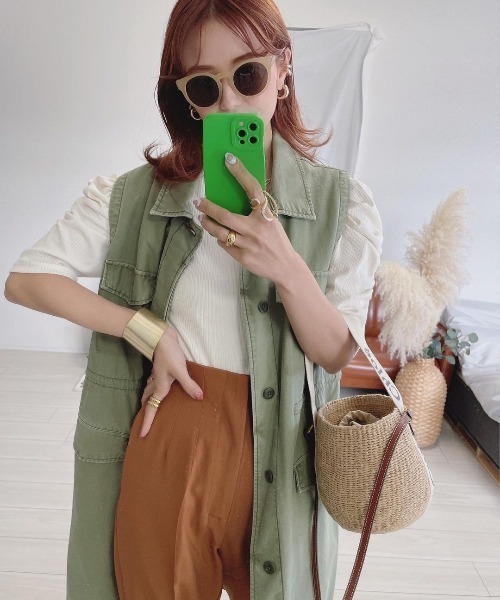 Re:EDIT（リエディ）の「[神山まりあさん着用]無地orボーダーテレコリブパワショルトップス（Tシャツ/カットソー・レディース・ブラック/オフホワイト/ホワイト系その他・MEDIUM）」の16枚目の写真