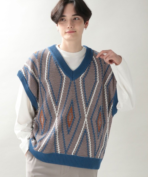 RAGEBLUE（レイジブルー）の「ジガラVネックニットベスト（ベスト・メンズ・グレー/ブルー・MEDIUM/LARGE）」の8枚目の写真