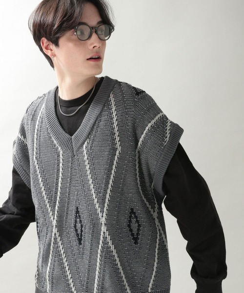 RAGEBLUE（レイジブルー）の「ジガラVネックニットベスト（ベスト・メンズ・グレー/ブルー・MEDIUM/LARGE）」の10枚目の写真