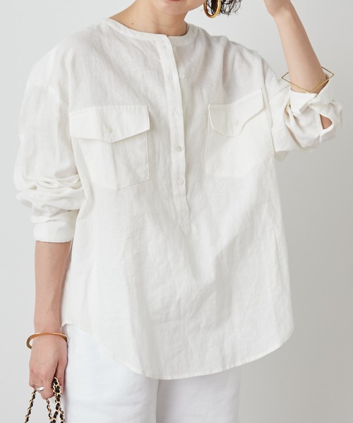 Omekashi（オメカシ）の「リネンプルオーバーシャツ（シャツ/ブラウス・レディース・ブラック/オフホワイト/ピンク・FREE）」の2枚目の写真