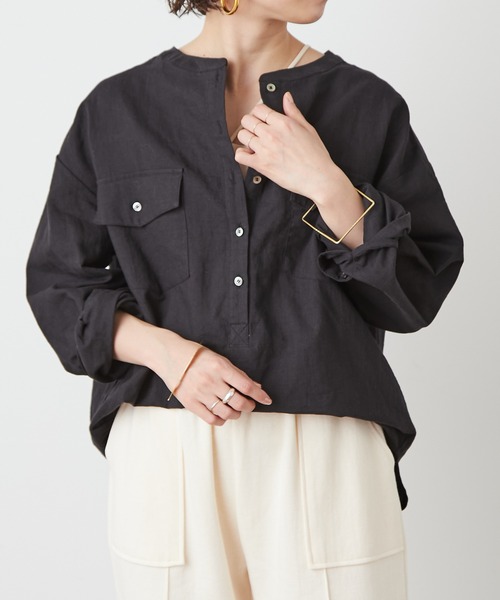 Omekashi（オメカシ）の「リネンプルオーバーシャツ（シャツ/ブラウス・レディース・ブラック/オフホワイト/ピンク・FREE）」の7枚目の写真