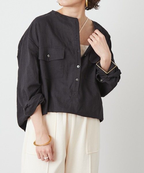 Omekashi（オメカシ）の「リネンプルオーバーシャツ（シャツ/ブラウス・レディース・ブラック/オフホワイト/ピンク・FREE）」の8枚目の写真