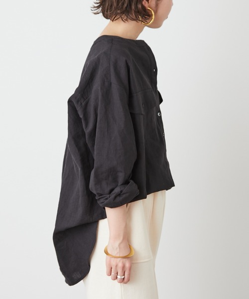 Omekashi（オメカシ）の「リネンプルオーバーシャツ（シャツ/ブラウス・レディース・ブラック/オフホワイト/ピンク・FREE）」の9枚目の写真