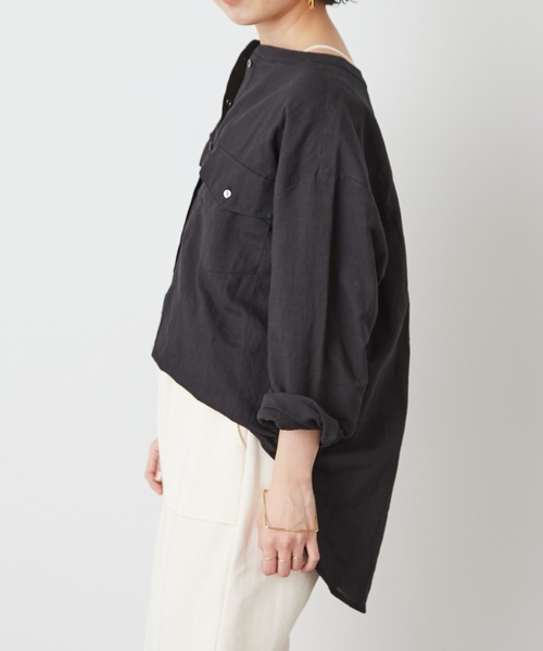 Omekashi（オメカシ）の「リネンプルオーバーシャツ（シャツ/ブラウス・レディース・ブラック/オフホワイト/ピンク・FREE）」の13枚目の写真