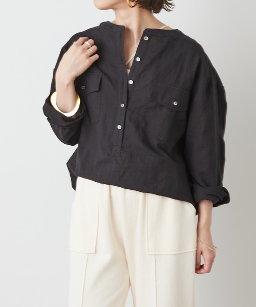 Omekashi（オメカシ）の「リネンプルオーバーシャツ（シャツ/ブラウス・レディース・ブラック/オフホワイト/ピンク・FREE）」の14枚目の写真