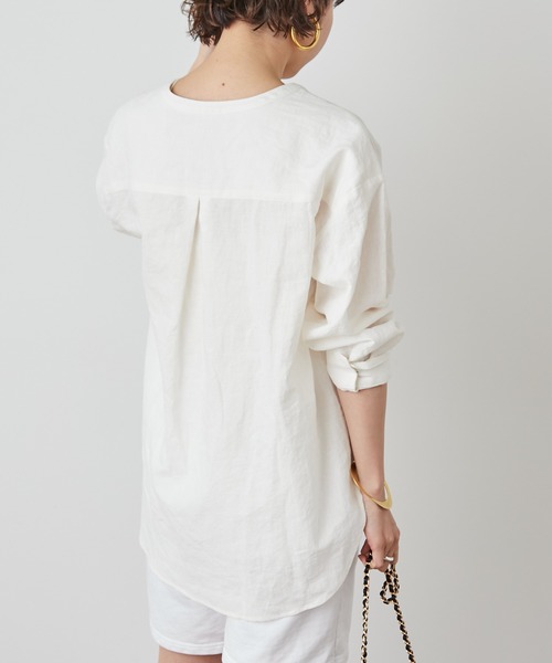 Omekashi（オメカシ）の「リネンプルオーバーシャツ（シャツ/ブラウス・レディース・ブラック/オフホワイト/ピンク・FREE）」の5枚目の写真