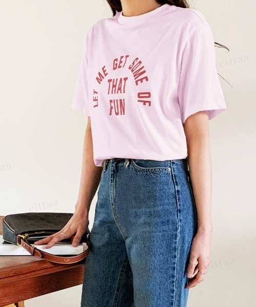 Dalfwin(ダールフィン)の「LET MEレタリング半袖Tシャツ(Tシャツ/カットソー・レディース・ブラック/ピンク/クリーム・FREE)」の4枚目の写真