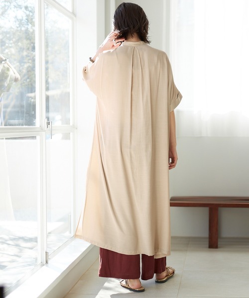 GeeRA（ジーラ）の「バンドカラー半袖シャツワンピース（シャツワンピース・レディース・モカ/サンドグレー/ストライプ・M/L）」の9枚目の写真