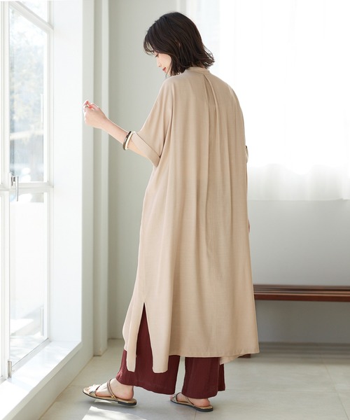 GeeRA（ジーラ）の「バンドカラー半袖シャツワンピース（シャツワンピース・レディース・モカ/サンドグレー/ストライプ・M/L）」の8枚目の写真