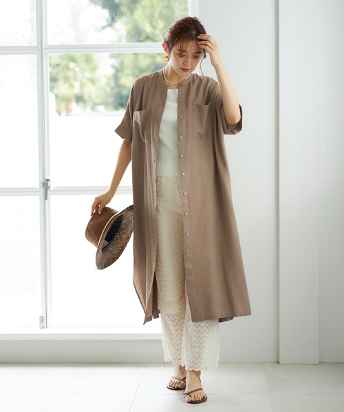 GeeRA（ジーラ）の「バンドカラー半袖シャツワンピース（シャツワンピース・レディース・モカ/サンドグレー/ストライプ・M/L）」の14枚目の写真