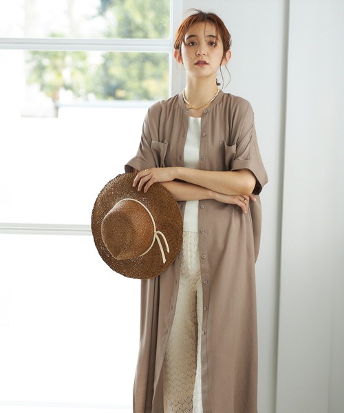 GeeRA（ジーラ）の「バンドカラー半袖シャツワンピース（シャツワンピース・レディース・モカ/サンドグレー/ストライプ・M/L）」の10枚目の写真