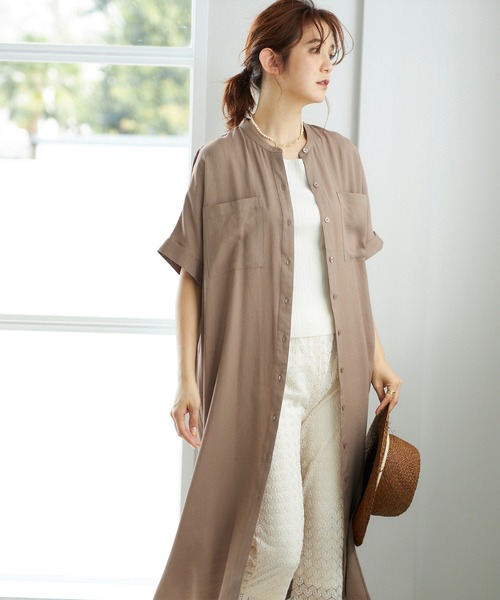 GeeRA（ジーラ）の「バンドカラー半袖シャツワンピース（シャツワンピース・レディース・モカ/サンドグレー/ストライプ・M/L）」の11枚目の写真