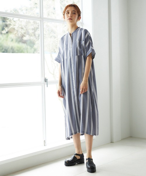 GeeRA（ジーラ）の「バンドカラー半袖シャツワンピース（シャツワンピース・レディース・モカ/サンドグレー/ストライプ・M/L）」の19枚目の写真