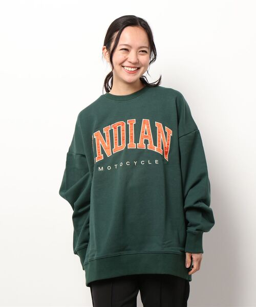 INDIAN(インディアン)の「★NDIAN★サテンロゴ オーバーサイズトレーナー(スウェット・レディース・ブラック/オフホワイト/グリーン/ブルーグレー・LARGE/X-LARGE/MEDIUM)」の4枚目の写真
