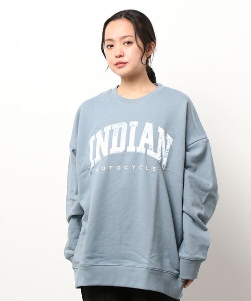INDIAN(インディアン)の「★NDIAN★サテンロゴ オーバーサイズトレーナー(スウェット・レディース・ブラック/オフホワイト/グリーン/ブルーグレー・LARGE/X-LARGE/MEDIUM)」の3枚目の写真