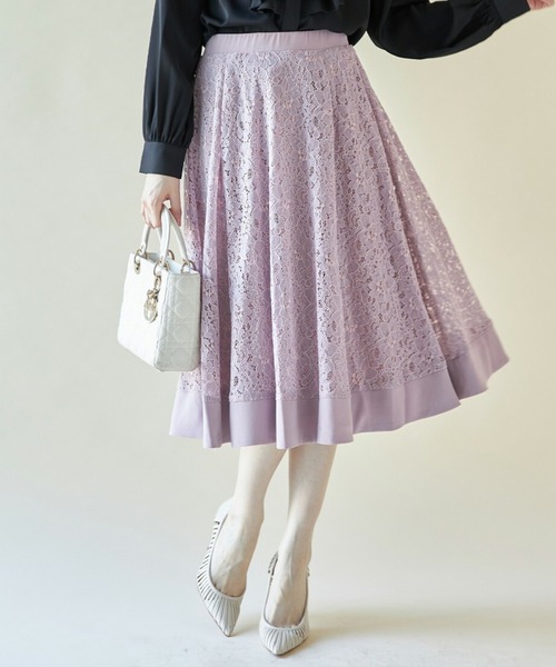 tocco closet（トッコ　クローゼット）の「切り替えフラワーレースフレアスカート（スカート・レディース・ホワイト/ブラック/ネイビー/ピンク系その他/ブルー系その他・M）」の5枚目の写真