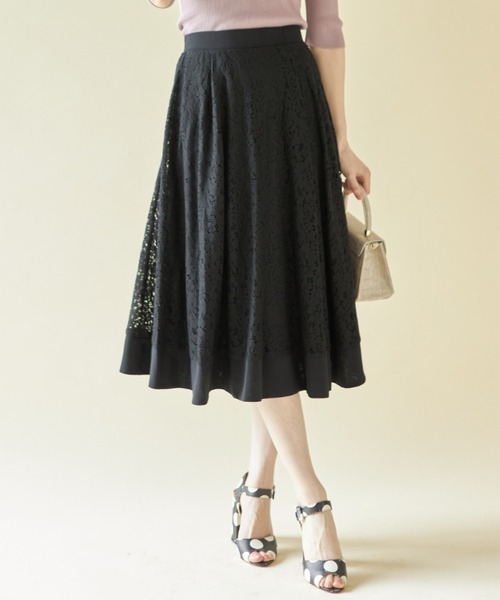 tocco closet（トッコ　クローゼット）の「切り替えフラワーレースフレアスカート（スカート・レディース・ホワイト/ブラック/ネイビー/ピンク系その他/ブルー系その他・M）」の3枚目の写真