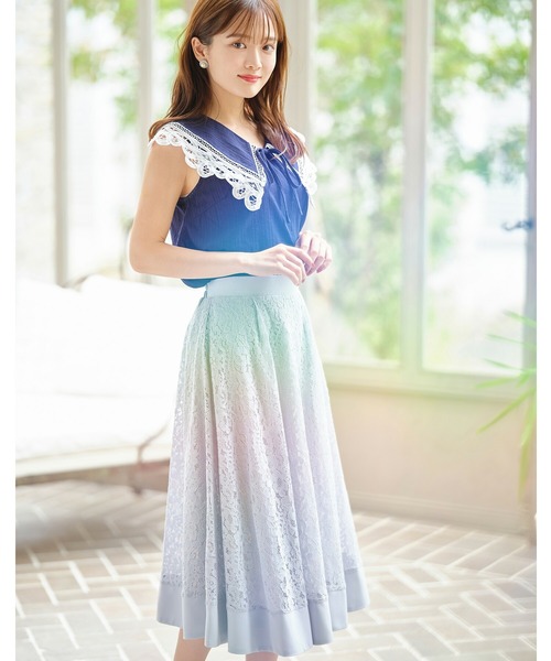 tocco closet（トッコ　クローゼット）の「切り替えフラワーレースフレアスカート（スカート・レディース・ホワイト/ブラック/ネイビー/ピンク系その他/ブルー系その他・M）」の22枚目の写真
