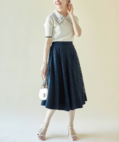 tocco closet（トッコ　クローゼット）の「切り替えフラワーレースフレアスカート（スカート・レディース・ホワイト/ブラック/ネイビー/ピンク系その他/ブルー系その他・M）」の17枚目の写真