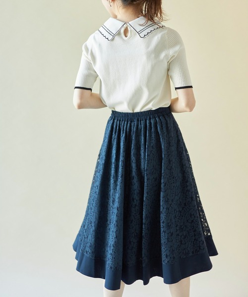 tocco closet（トッコ　クローゼット）の「切り替えフラワーレースフレアスカート（スカート・レディース・ホワイト/ブラック/ネイビー/ピンク系その他/ブルー系その他・M）」の21枚目の写真