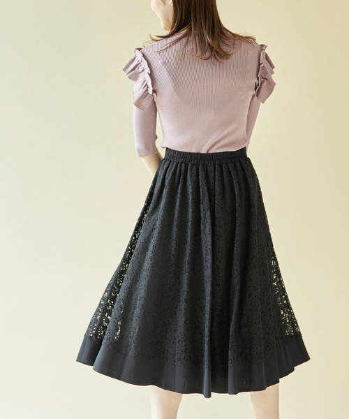 tocco closet（トッコ　クローゼット）の「切り替えフラワーレースフレアスカート（スカート・レディース・ホワイト/ブラック/ネイビー/ピンク系その他/ブルー系その他・M）」の16枚目の写真