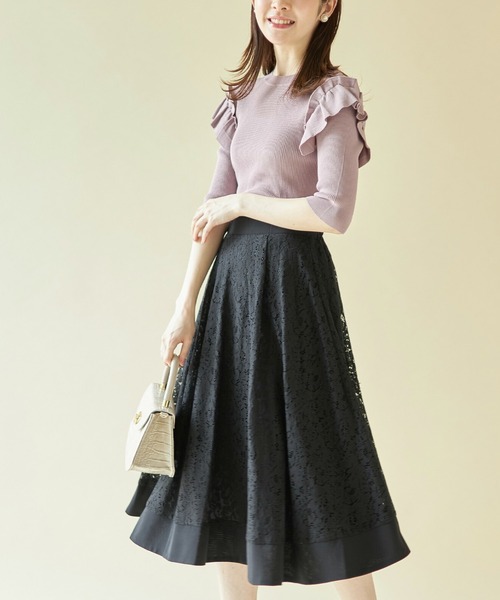 tocco closet（トッコ　クローゼット）の「切り替えフラワーレースフレアスカート（スカート・レディース・ホワイト/ブラック/ネイビー/ピンク系その他/ブルー系その他・M）」の15枚目の写真
